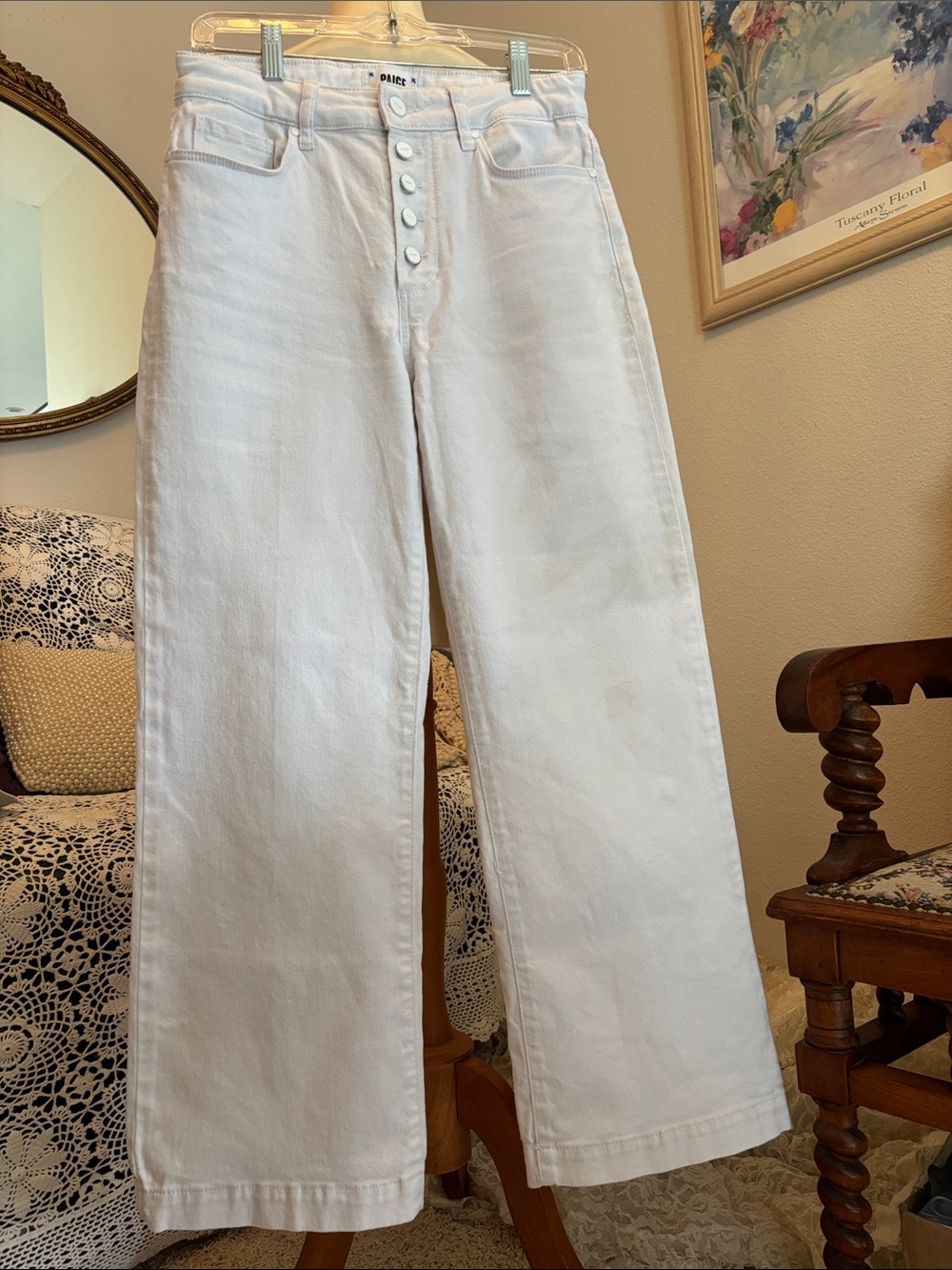 PAIGE White Cropped High-Rise 5 Button-Fly Jeans, Leenah Ankle Style